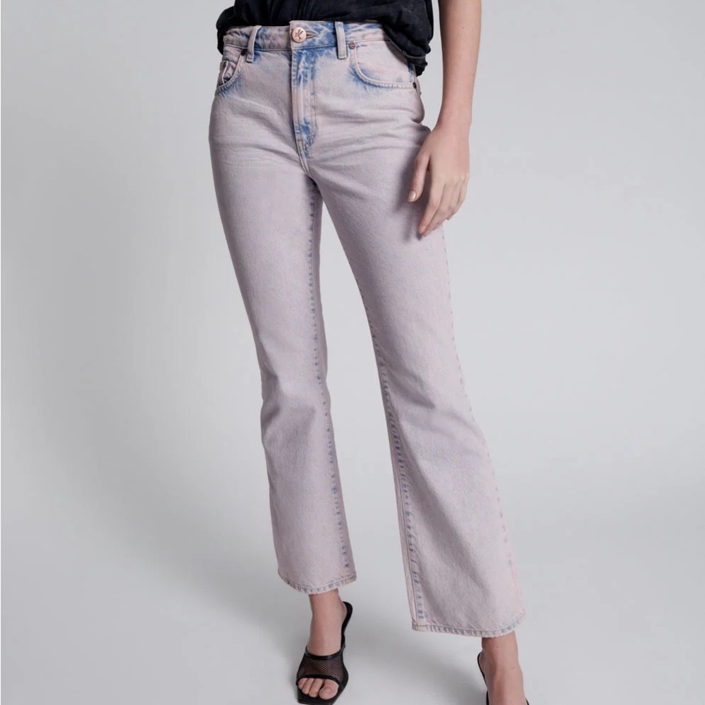Oneteaspoon Charlie High Waist Slim Flared Denim Jeans Pink Haze 26